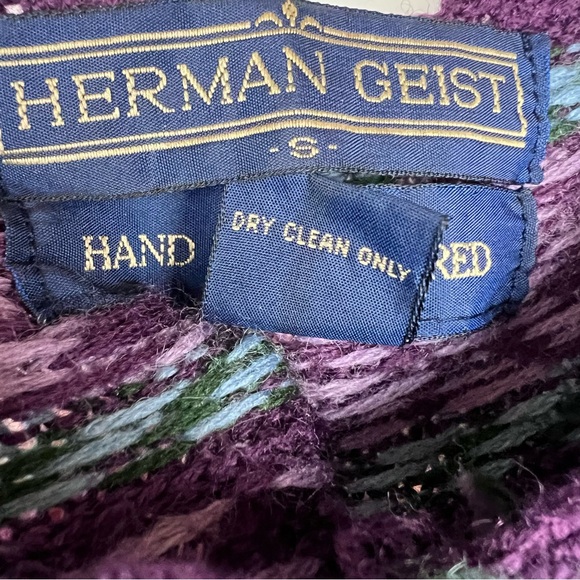 Herman Geist Vintage Hand Embroidered Purple Floral Wool Blend Cardigan Sweater - Picture 9 of 9